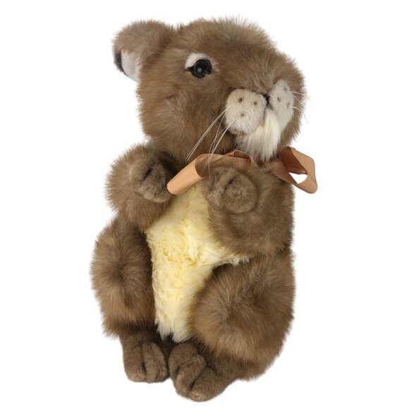 Dakin Brown Real Bunny Sitting Vintage Easter Plush Stuffed Animal Bow 12" - Picture 2 of 15